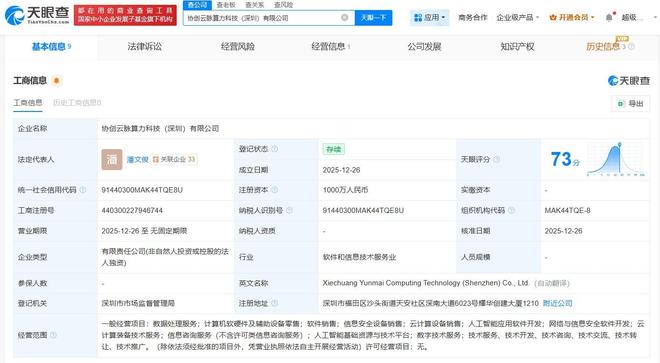 協創數據深圳成立千萬級算力科技新公司，加碼信息技術咨詢服務布局